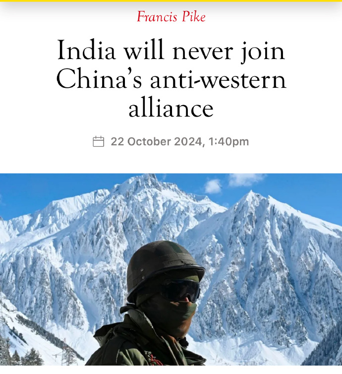 India will never join China's anti-western alliance